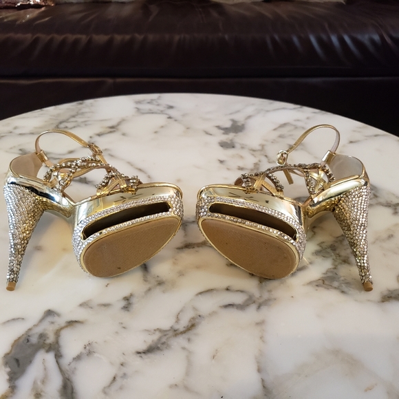 Gold with crystals and rhinestones platform high heel sandal 8.5 - Picture 6 of 6